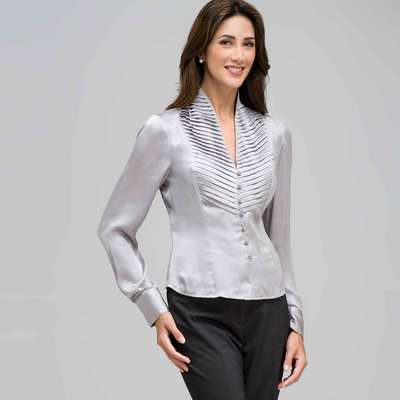 Pleated Bib Long Sleeve Shirt